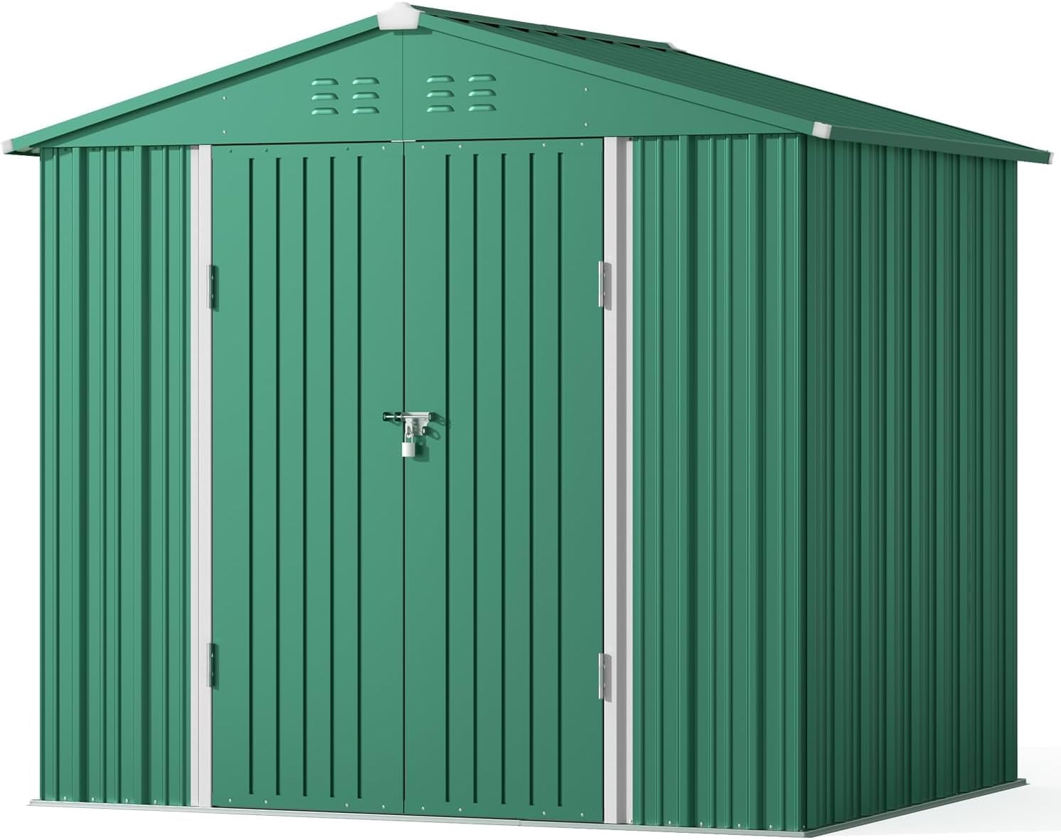 8 x 6 FT Storage Shed, Lofka Galvanized Metal Garden Shed with Double Lockable Doors, Outdoor Storage Clearance for Backyard Patio -Green