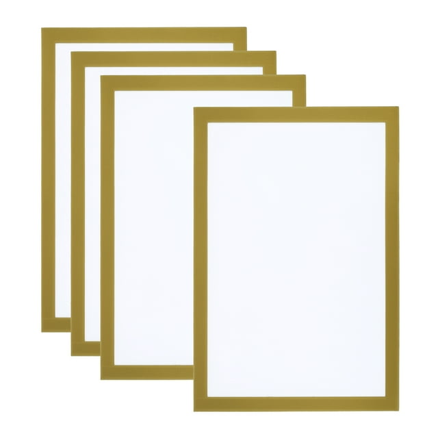 Unique Bargains A4 Magnetic Sign Holder, 4 Pack Magnetic Display Frame Self-Adhesive Picture Frame for Refrigerator, Golden