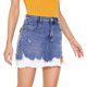 thumbnail image 2 of Falda de mezclilla pantalones cortos de mujer jeans borde crudo deshilachado agujero elástico cintura media minifalda casual 206-azul 6, 2 of 5