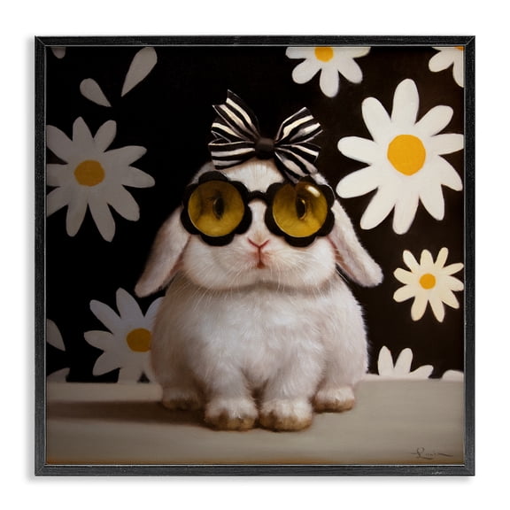Stupell Industries Cottage Boopsie Daisy Bunny Black Framed Giclee Art, 12 x 12, by Lucia Heffernan