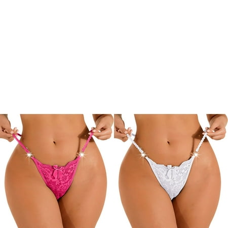Wijhcboe 2 Pack Women Lace Bikini Panties Pack Lace Sexy Panties Underwear Adult Underwear String Thongs Lingerie Breathable Lane Panties 22/24 Thong Traceless Thigh Chafing Barely There Bras for Wo