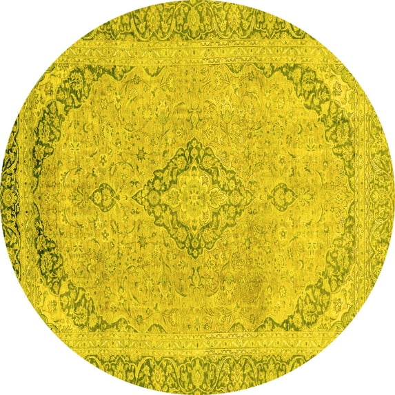 Ahgly Company Indoor Round Abstract Yellow Modern Area Rugs, 8' Round