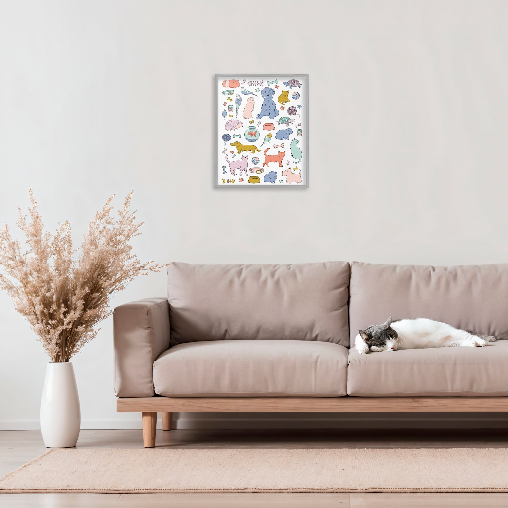 Stupell Industries Pet Shop Menagerie Gray Framed Giclee Art, design by Bethany Sandoval