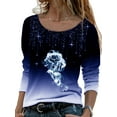 thumbnail image 2 of Gvmfive Women Roses Print Long Sleeves Casual Top Round Neck Gradient Boulse Shirt, 2 of 4