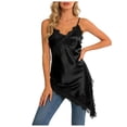 thumbnail image 3 of Lace Trendy Trim Satin Women Tank Top V Neck Silk Sexy Camisole Tops Asymmetrical Backless Spaghetti Strap Cami Tops Casual Summer Outfits Womens Tops Date Night Slip Dresses 2026 Black L, 3 of 7