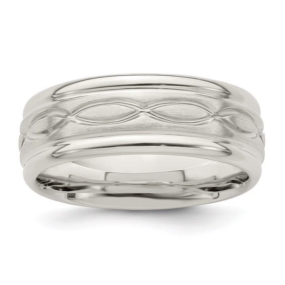 White Sterling Silver Ring Band Wedding Beveled Standard