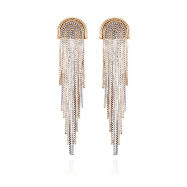 Time and Tru Women's Two Tone Box Chain Fringe Drop Earrings