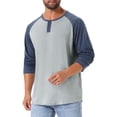 thumbnail image 4 of Camisetas de manga larga estilo béisbol para hombres INSPIRE CHIC Edición, Henley, 2XL, gris y azul marino, 4 of 6