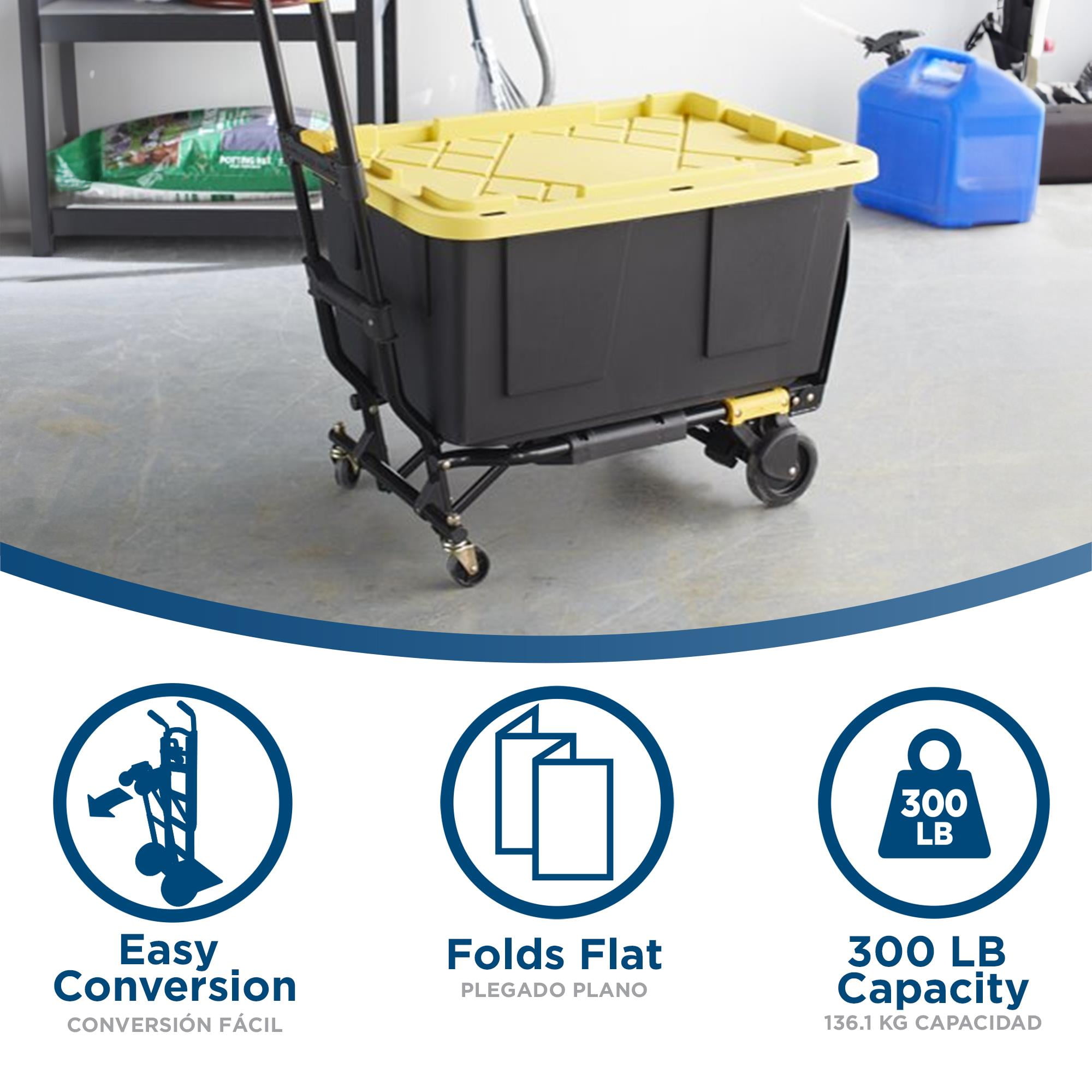 COSCO Shifter 2-in-1 Folding Hand Truck and Cart with Large Folding Toe Plate, 300 lb Capacity, Lightweight Steel Dolly, Black