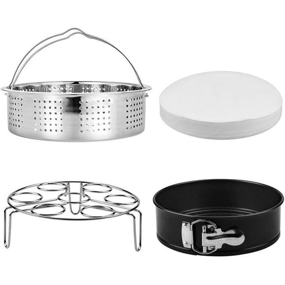 Steamer Basket, Egg Rack Holder, 7" Non-stick Springform Cake Pan, 50 Pcs Cake Paper for Instant Pot Accessories, Vegetable Food Steamer Rack. Fit Pot 5,6,8 qt Pressure Cooker, Stainless Steel, 4 PCS