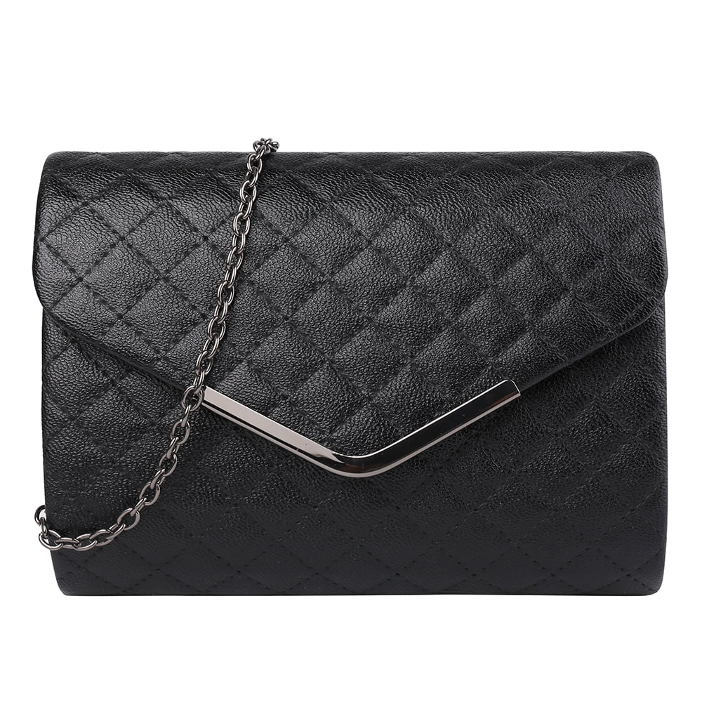 Quilted Texture Clutch Bag with Silver Chain Shoulder Strap for Women Travel Organization