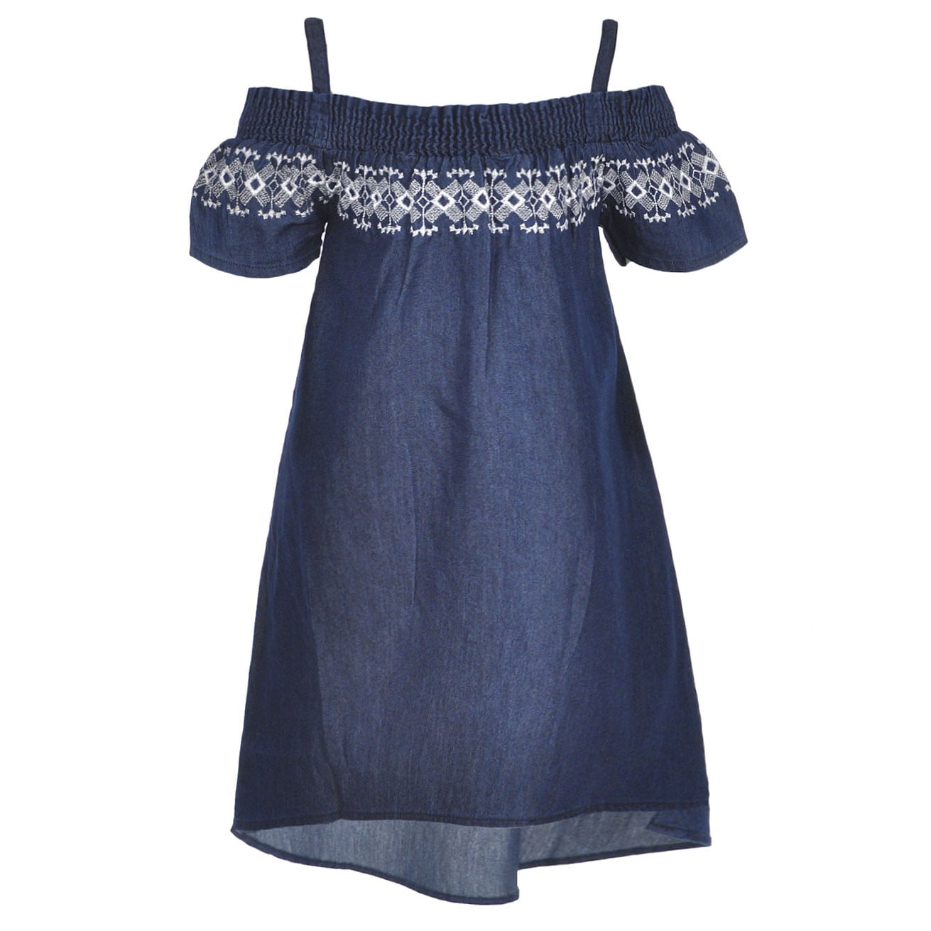dollhouse Girls 2-Piece Maxi Skirt Set Chambray Top with Woven Hi-Lo Lace Skirt