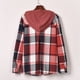 thumbnail image 3 of Chaqueta con capucha para mujer, manga larga, estampado a cuadros, botón de una sola fila, camisa holgada informal, chaqueta para otoño primavera rojo S, 3 of 5