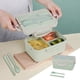 thumbnail image 4 of Fiambrera Bento de 3 compartimentos para adultos y recipiente hermético para alimentos de 1000 ml apto para microondas con palillos y cuchara, color rosa, verde y azul., 4 of 6