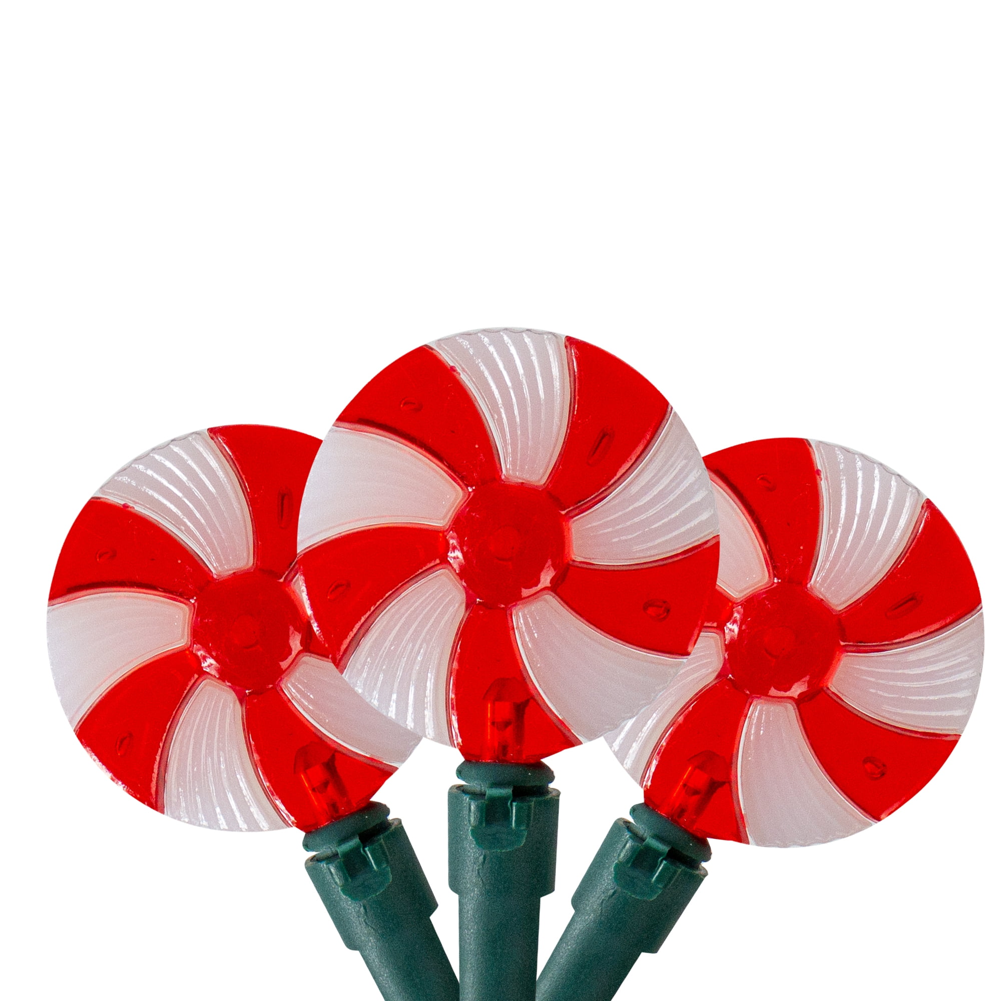 Set of 20 Peppermint Candy Patio Christmas Lights 9.5 ft Green Wire
