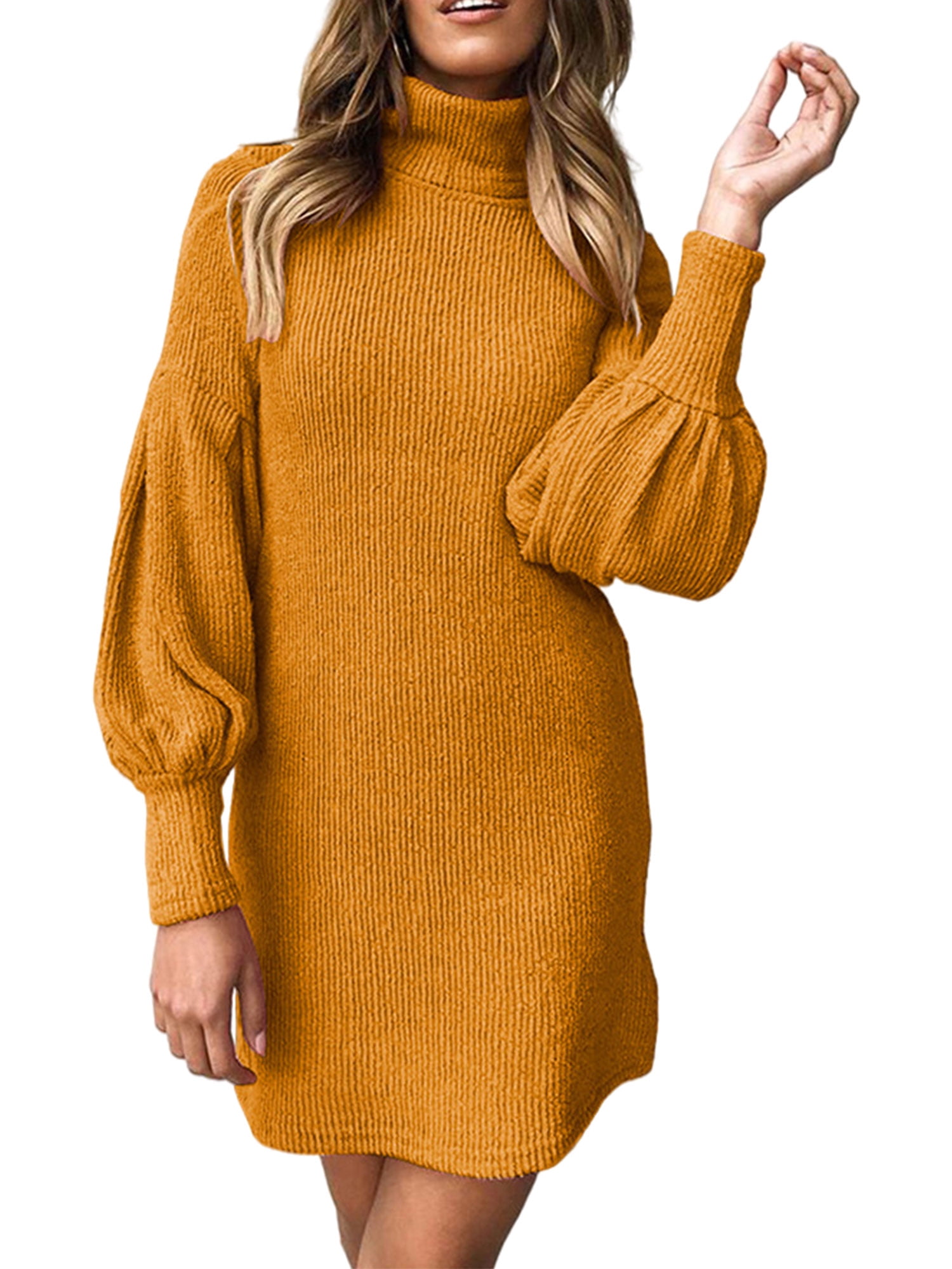 Calzi Womens Turtle Neck Sweater Dress 