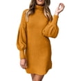 thumbnail image 4 of Frontwalk Women Mini Dress High Neck Short Dresses Long Sleeve Party Casual Solid Color Yellow L, 4 of 4