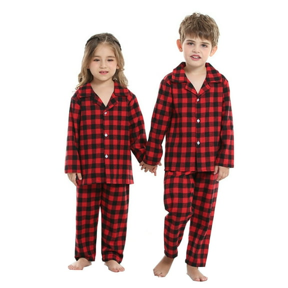 qolati Baby Boys Girls Plaid Holiday Christmas Pajamas Kids Flannel Long Sleeve Button Down Sleepwear Pajamas Set 2 Piece Comings Home Outfits Christmas Gifts Holiday Outfits