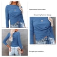 thumbnail image 4 of Jersey de punto elástico de color puro con cordón y cuello redondo ajustado de manga larga para citas en el trabajo Azul XL, 4 of 5