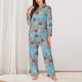 thumbnail image 2 of KLL Cute Donut Print Women's Long Sleeve Pajamas with Pants Sleepwear Loungewear 2 Set-Small, 2 of 7