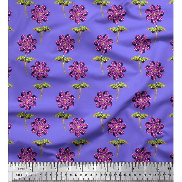 Soimoi Poly Georgette Tissu Feuilles & Tissu Imprimé Artistique Floral 1 Yard 52 Inch Wide