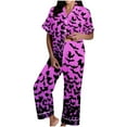 thumbnail image 2 of FDGIU Women's Halloween Pajamas Fashion Short Sleeve Turndown Collar Pajama Pockets Halloween Print Pants Elastic Waist Set, 2 of 5