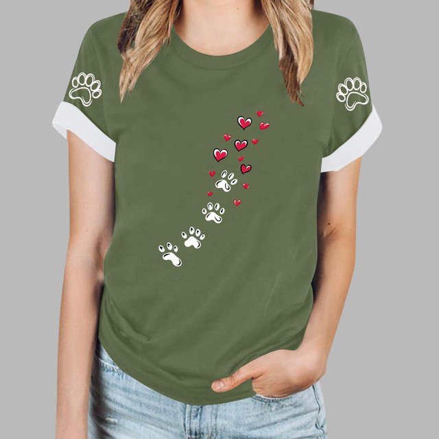 Soki T-Shirt d'Été à Manches Courtes pour Femmes avec Imprimé Patte de Chien et Cœur