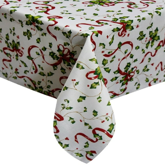 Tektrum 60 X 120 inch 60"X120" Rectangular Seasonal Christmas Ribbons Engineered Printed Tablecloth Table Cover - Wrinkle Free - Great for Banquet, Parties, Dinner, Kitchen, Restaurant, Wedding