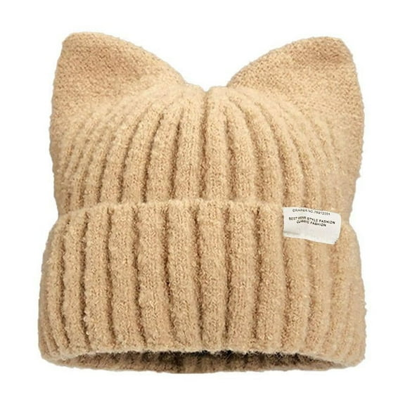 QHUDLV Cute Cat Ears Beanies For Women Autumn And Winter Warm Ear Protection Swee