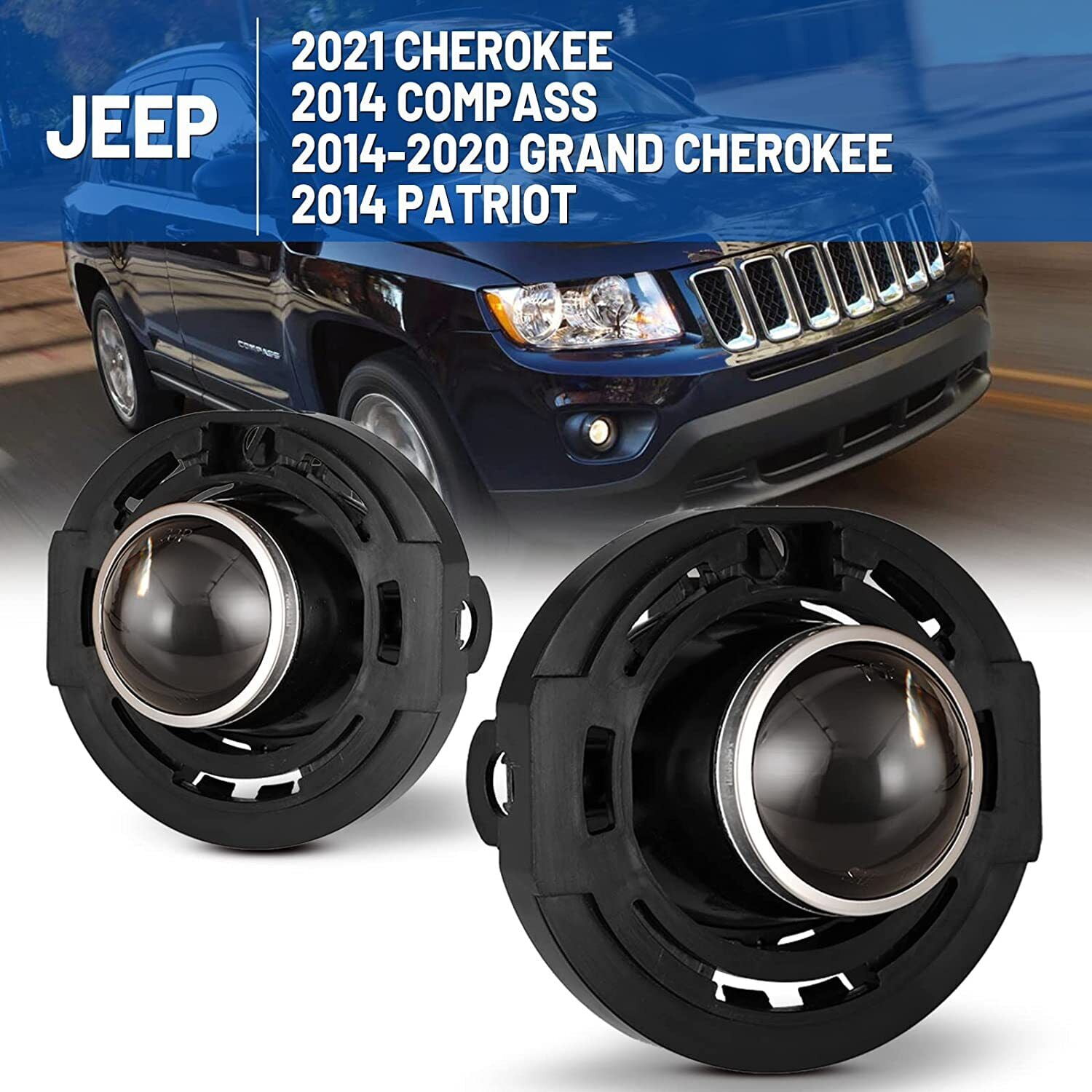 Compatible For 2014-2021 Jeep Grand Cherokee Pair Front Fog Lights Lamps Assembly Clear Lens