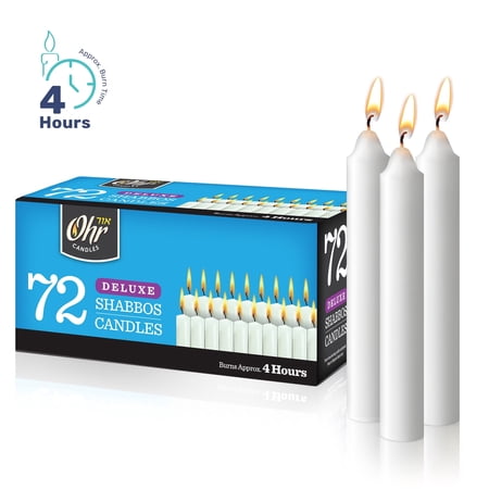 Ohr 4 Hour Shabbat Candles, 72 Count White Taper Candles, Dripless Emergency Candles, Unscented Prayer & Religious Candles, Long Burning Household Candle Supply