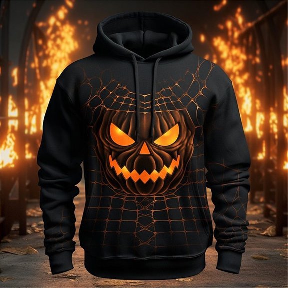 CONZONE Mens Halloween Hoodies Long Sleeve Hallowmas Pullover Hoodie for Men Pumpkin Ghost Graphic Hooded Sweatshirts With Pocket