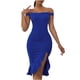 thumbnail image 1 of Vestido largo de moda para mujer, ajustado, liso, liso, con hombros descubiertos, volantes, borde dividido, tenedor Fridja hjkh832, 1 of 7