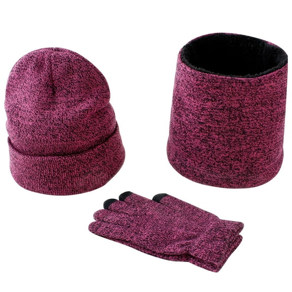 Hvmvliv Winter Gloves Set Winter Knit Set - Thick Wool Hat, Scarf & Gloves 3-Piece Combo for Cold Weather Pink