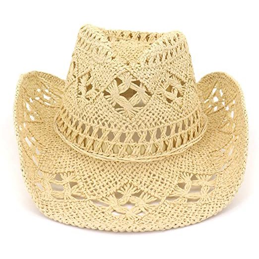 Nuevo sombrero de pareja al aire libre sombrero de protección solar de viaje sombrero de paja de vaquero occidental sombrero de paja tejido a mano (beige) brillar Electrónica