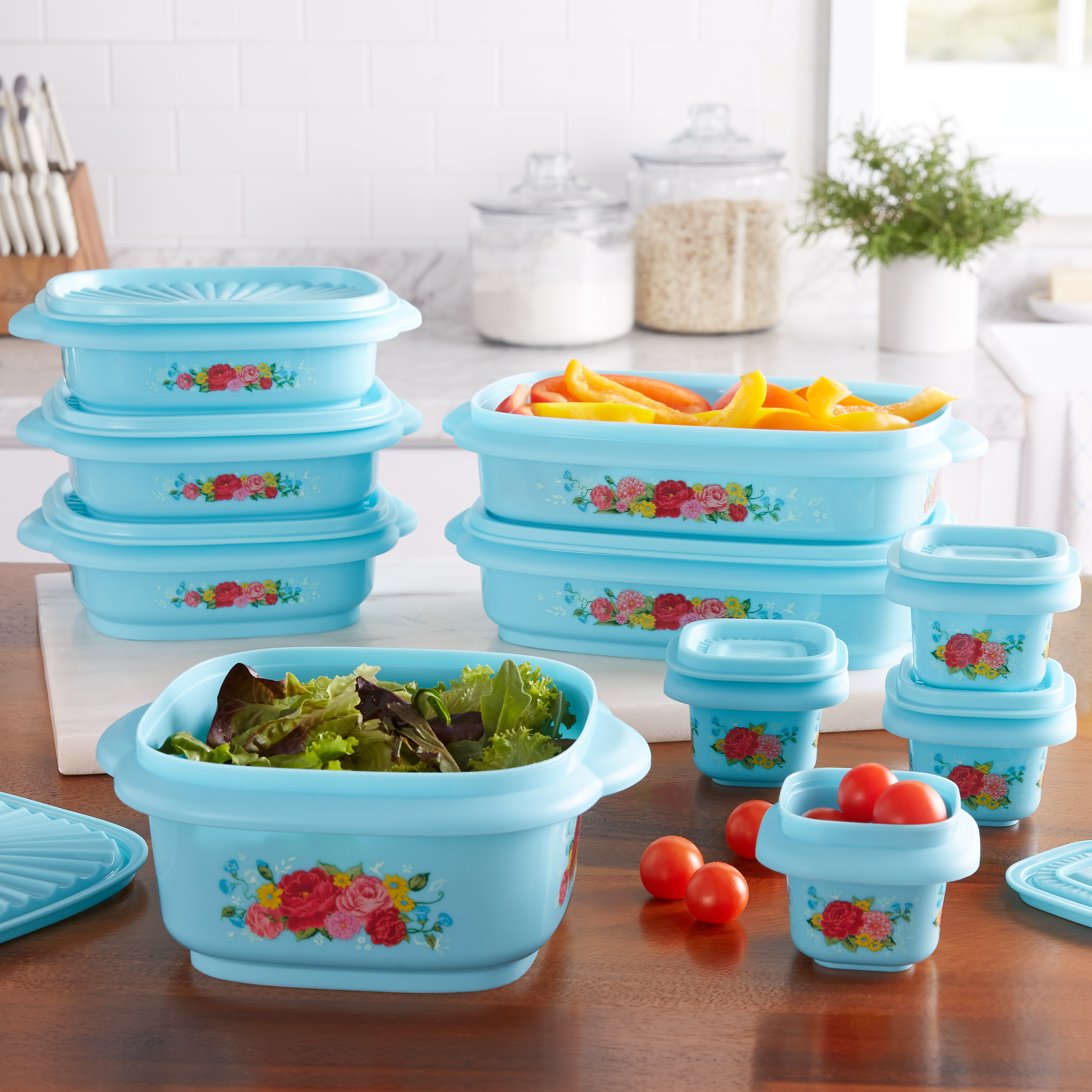The Pioneer Woman 20 Piece Plastic Food Storage Container Variety Set, Sweet Rose - image 3 of 4