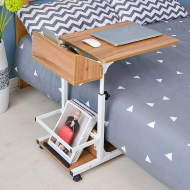 Miumaeov Sofa Side Table with Wheels C Shaped Side End Table Height Adjustable Large Storage Portable Laptop Table Snack Table for Study Couch Bedroom Living Room
