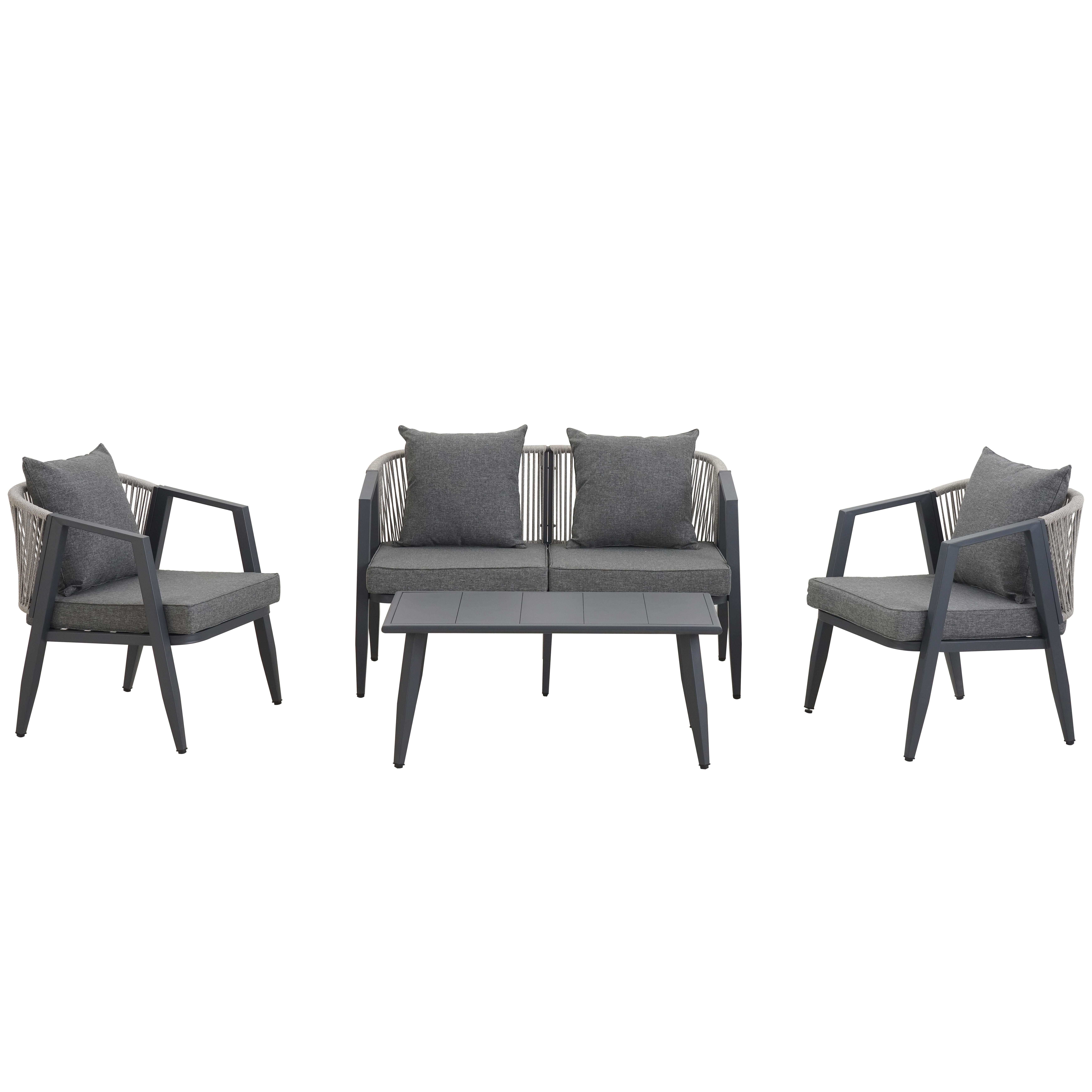 Leumius 4 Pieces Patio Furniture Set,Modern Outdoor Conversation Set for Patios,Lawns,Gray