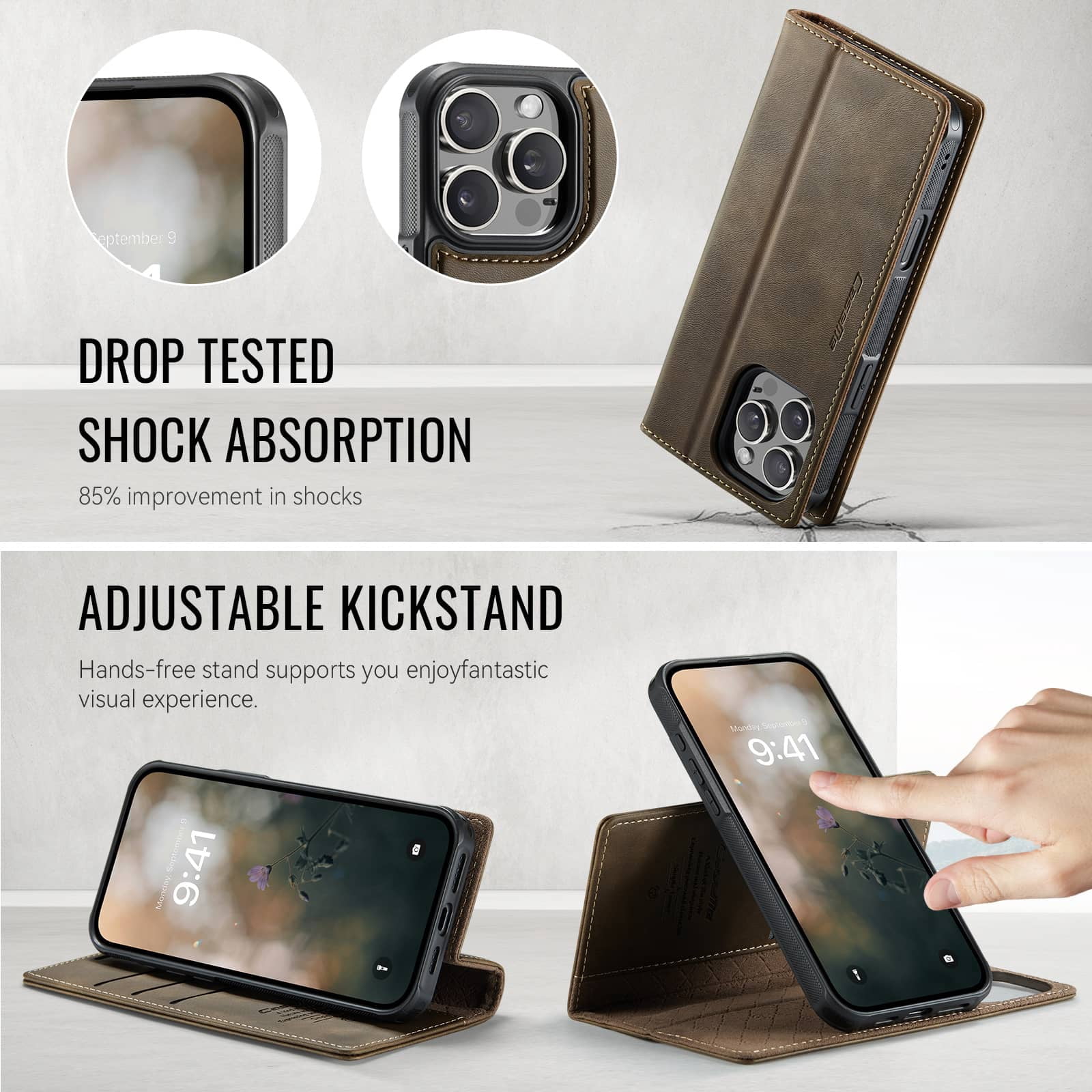 Magnetic 2 in 1 Magsafe Detachable Wallet Case for iPhone 16 Pro Max with Card Holder Women Men, Retro PU Leather【RFID Blocking】Kickstand Shockproof Cover