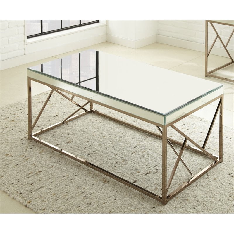 Evelyn Mirror Top Coffee Table In Copper Chrome Walmart Com Walmart Com