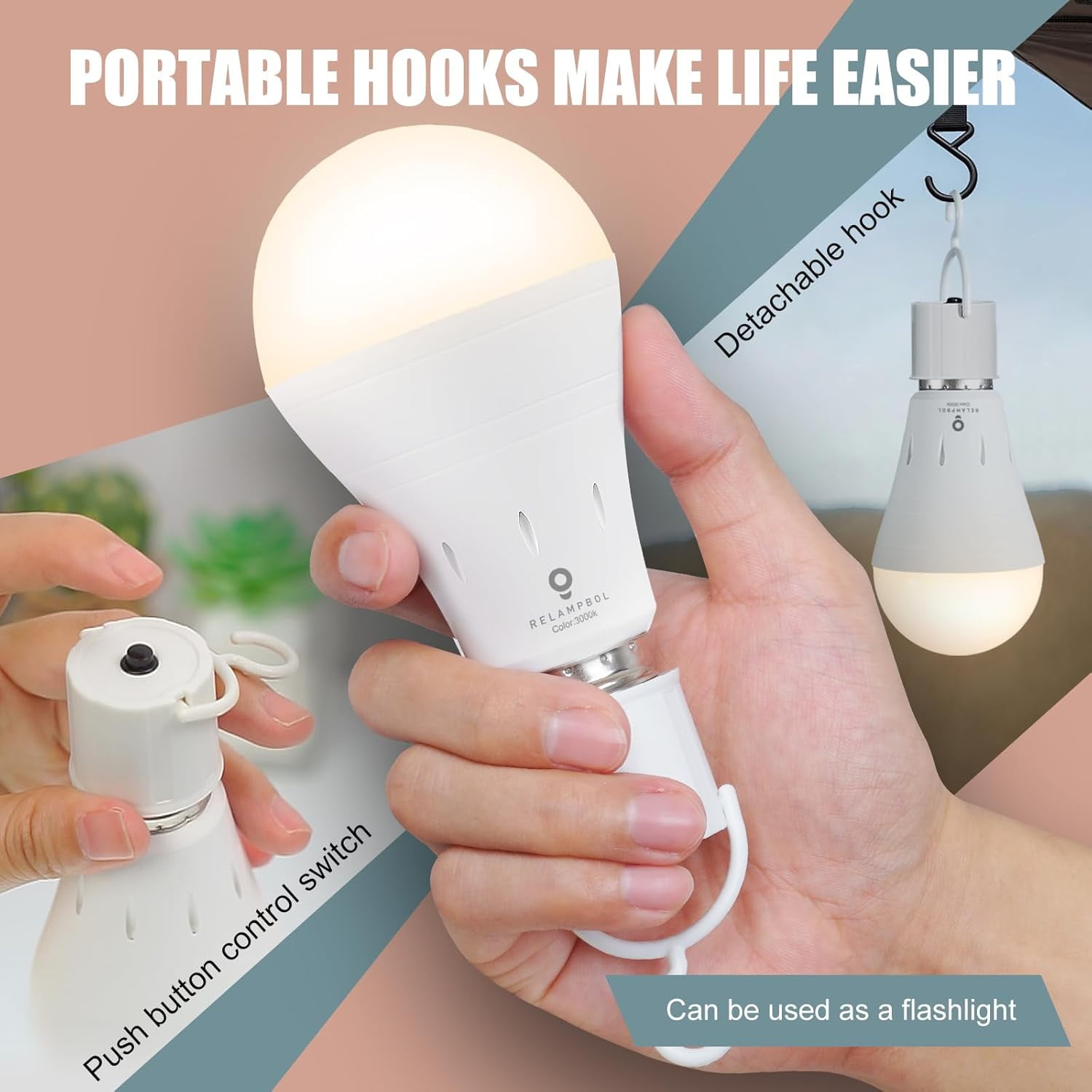 10 Pack Rechargeable Light Bulb Emergency Battery Operated Light Bulbs LED Dimmable 3000K 9W 800Lumens E26 1200mAh for Power Outage Hurricane Camping Reading