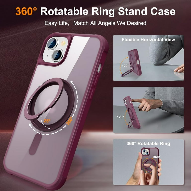 360 Magnetic Swivel Ring for iPhone 14 plus case, Built-in Metal Stand and  Ring Holder, Magsafe Compatible, Military Grade Protection, Shock and  Vibration Resistant - Wine Red - Walmart.com