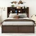 thumbnail image 3 of Bellemave Full Bed with Trundle and Storage Drawers, Wood Full Size Platform Beds with Charging Station, Space-Saving Full Bed with Bookcase Headboard for Teens and Adults (Espresso), 3 of 10