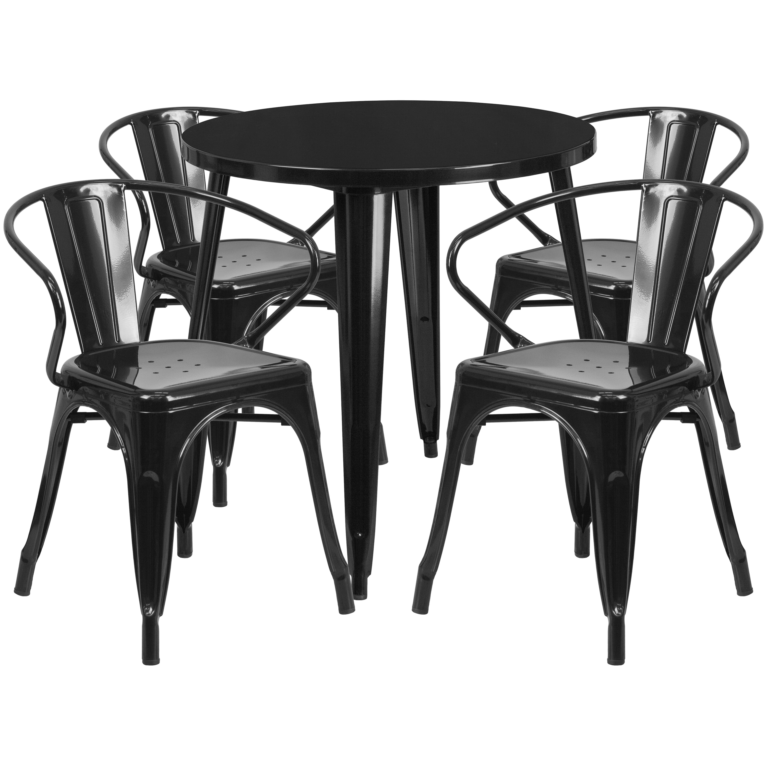 Flash Furniture 30 Round Metal Indoor Outdoor Table Set With 4 Arm