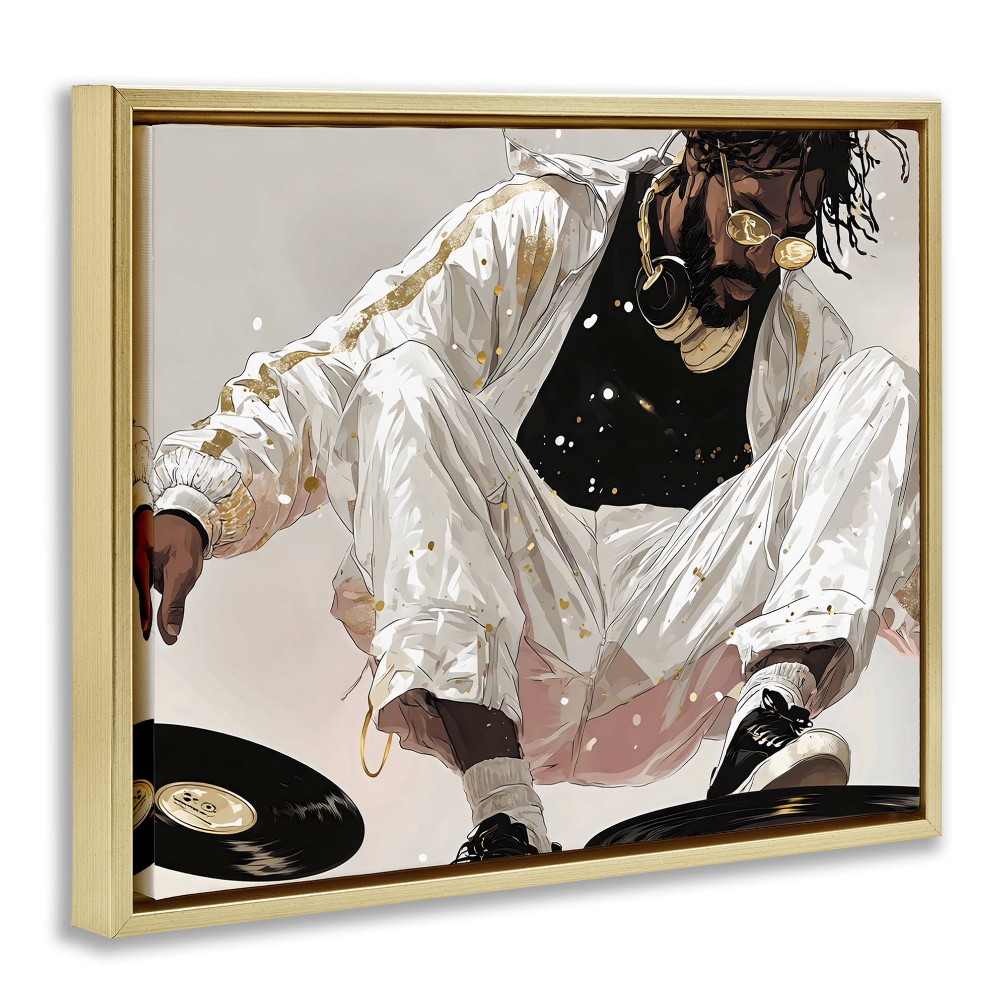 Stupell Industries Record Dance Stylish DJ Gold Framed Floater Canvas Wall Art, design by Franklyn Gregory