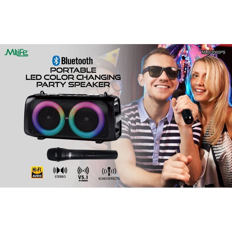 MiLife Portable Bluetooth Party Speaker Multi Color LED Lights