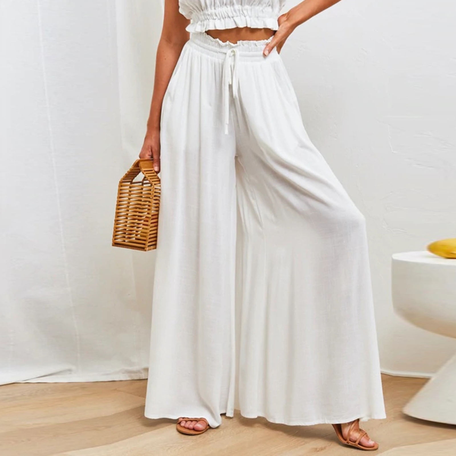 Zpanxa Women's Slacks Fashion Summer Solid Casual Button