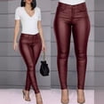 thumbnail image 3 of Pantalones ajustados casuales y sexys de cuero PU de color sólido de otoño e invierno para mujer, 3 of 6