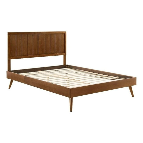 Pemberly Row Modern Wood Queen Platform Bed with Splayed Legs in Walnut