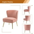 thumbnail image 4 of Modern Velvet Accent Chair Set of 2 Upholstered Side Chairs Gold Leg Home Bedroom Pink, 4 of 10